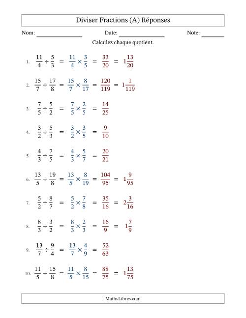 Diviser deux fractions impropres, et sans simplification (A) page 2