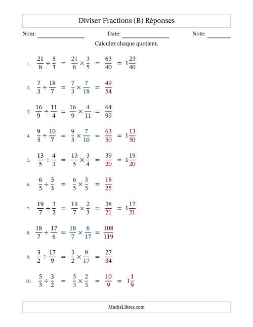 Diviser deux fractions impropres, et sans simplification (B) page 2