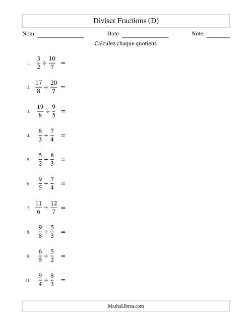 Diviser deux fractions impropres, et sans simplification (D)