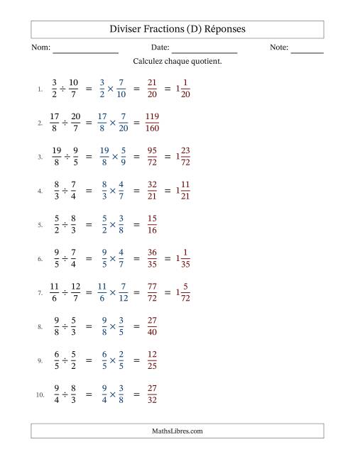 Diviser deux fractions impropres, et sans simplification (D) page 2