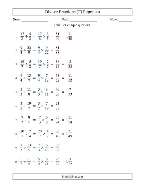 Diviser deux fractions impropres, et sans simplification (F) page 2
