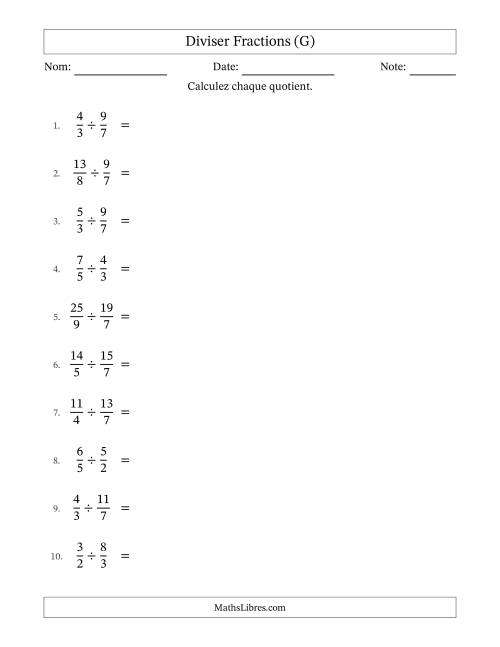 Diviser deux fractions impropres, et sans simplification (G)