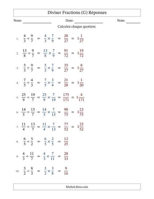 Diviser deux fractions impropres, et sans simplification (G) page 2