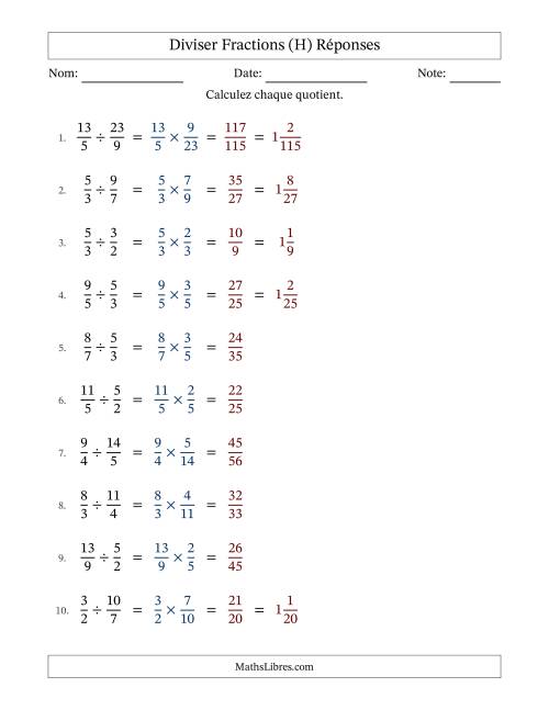 Diviser deux fractions impropres, et sans simplification (H) page 2