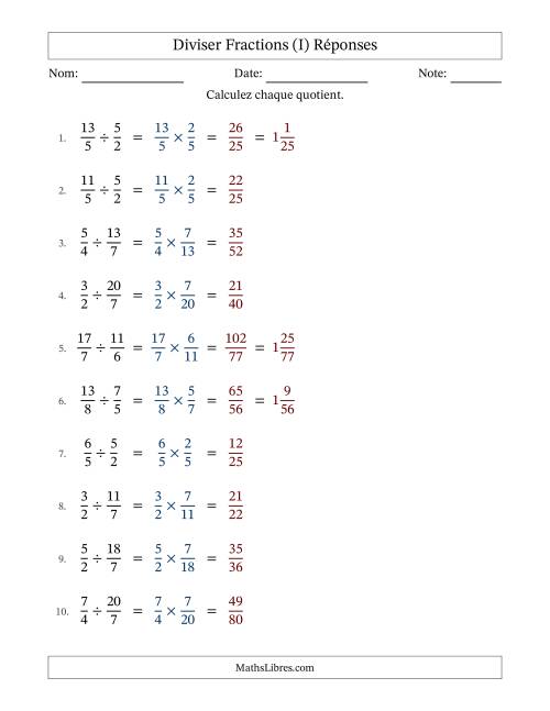 Diviser deux fractions impropres, et sans simplification (I) page 2