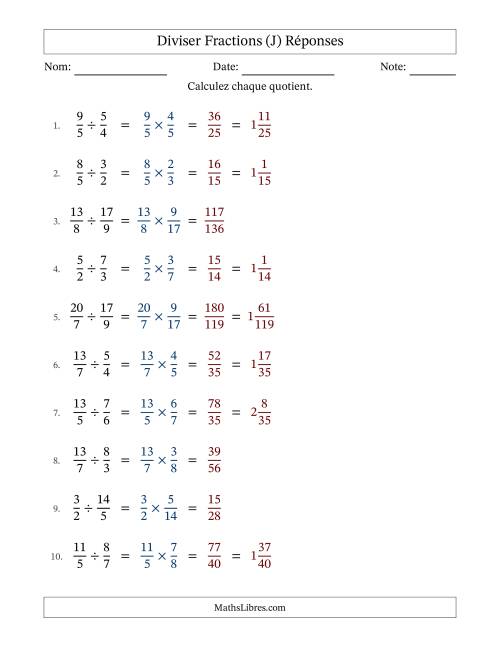 Diviser deux fractions impropres, et sans simplification (J) page 2