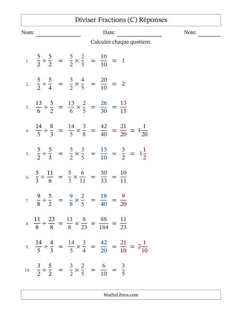 Diviser deux fractions impropres, et avec simplification dans tous les problèmes (C) page 2