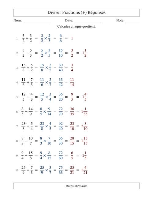 Diviser deux fractions impropres, et avec simplification dans tous les problèmes (F) page 2