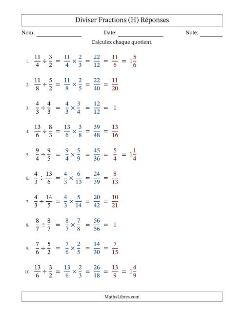 Diviser deux fractions impropres, et avec simplification dans tous les problèmes (H) page 2