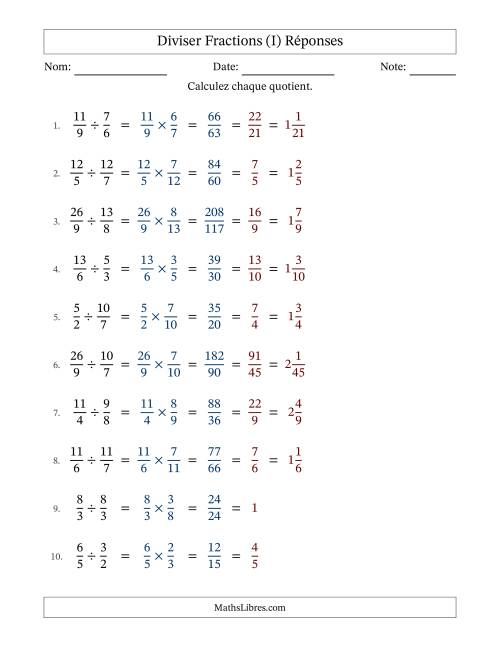 Diviser deux fractions impropres, et avec simplification dans tous les problèmes (I) page 2