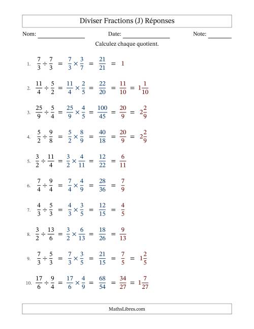 Diviser deux fractions impropres, et avec simplification dans tous les problèmes (J) page 2