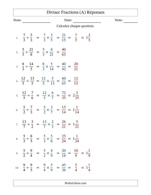 Diviser deux fractions impropres, et avec simplification dans quelques problèmes (A) page 2