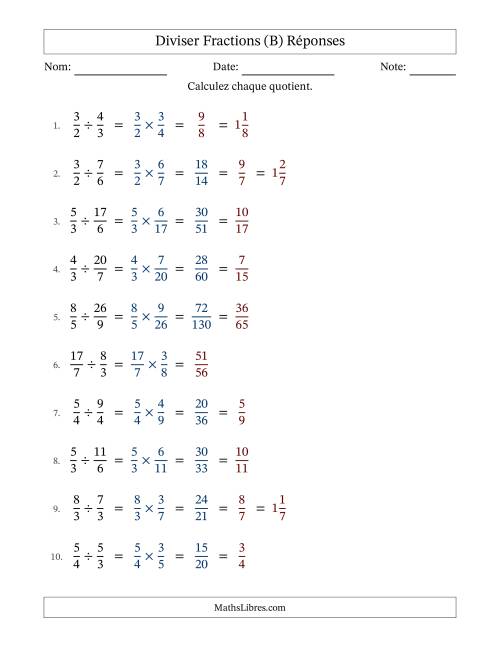 Diviser deux fractions impropres, et avec simplification dans quelques problèmes (B) page 2