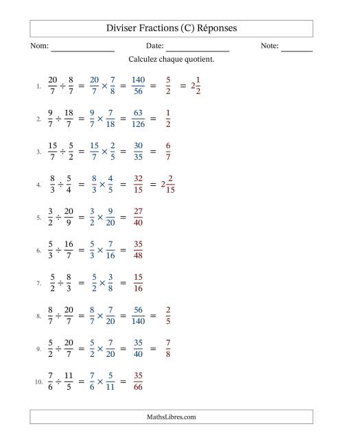 Diviser deux fractions impropres, et avec simplification dans quelques problèmes (C) page 2