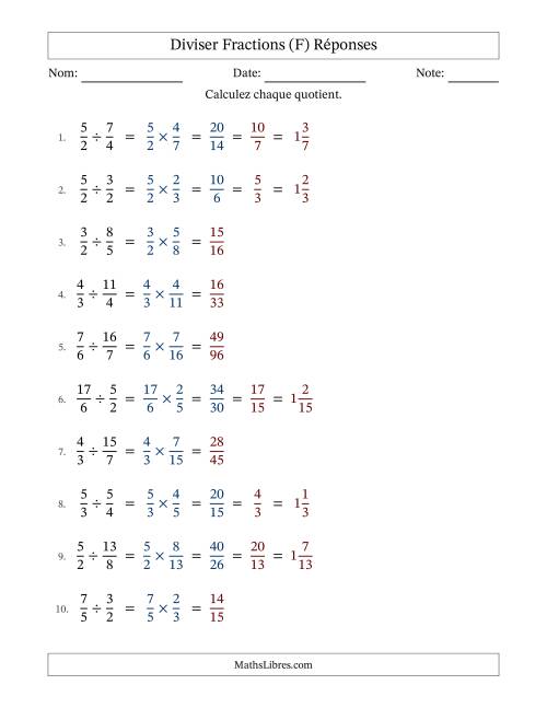 Diviser deux fractions impropres, et avec simplification dans quelques problèmes (F) page 2