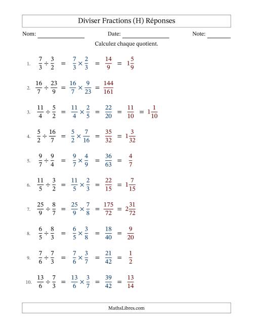 Diviser deux fractions impropres, et avec simplification dans quelques problèmes (H) page 2