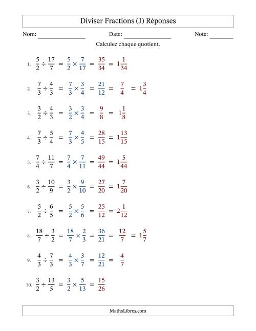 Diviser deux fractions impropres, et avec simplification dans quelques problèmes (J) page 2