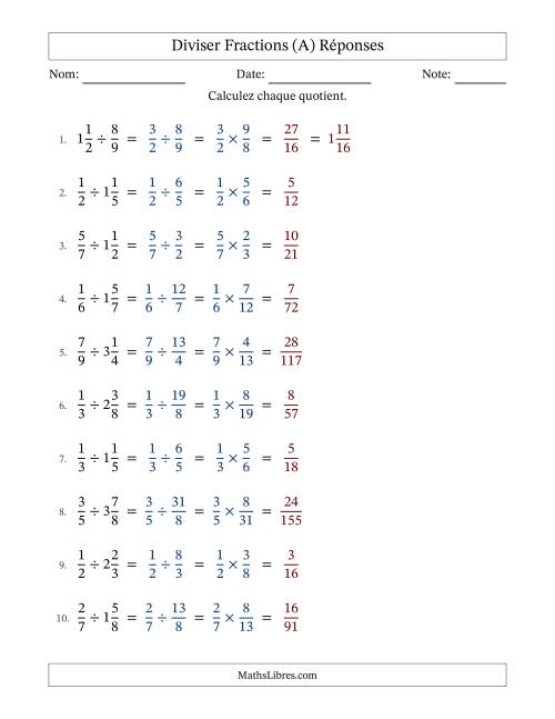 Diviser fractions propres et mixtes, et sans simplification (A) page 2