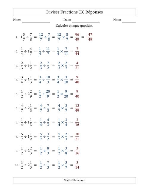 Diviser fractions propres et mixtes, et sans simplification (B) page 2