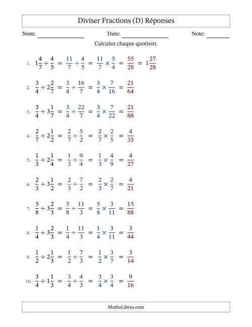 Diviser fractions propres et mixtes, et sans simplification (D) page 2