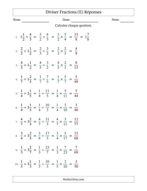 Diviser fractions propres et mixtes, et sans simplification (E) page 2