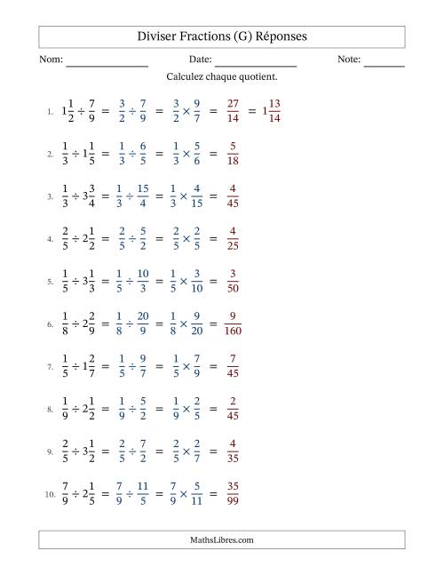 Diviser fractions propres et mixtes, et sans simplification (G) page 2