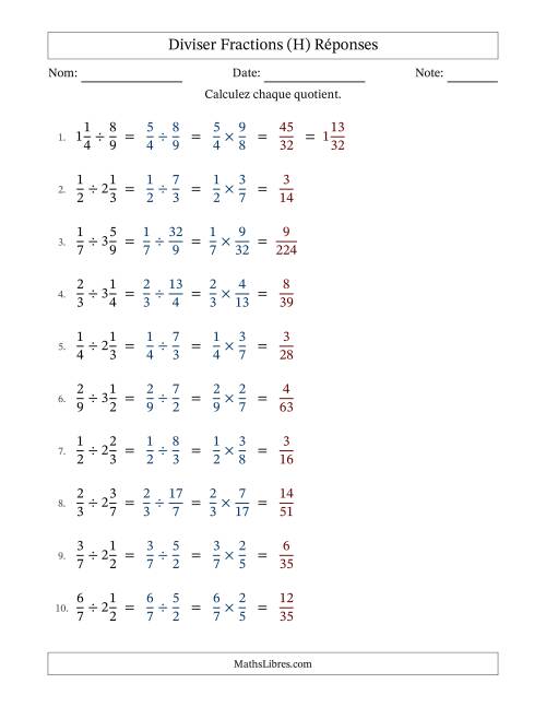 Diviser fractions propres et mixtes, et sans simplification (H) page 2