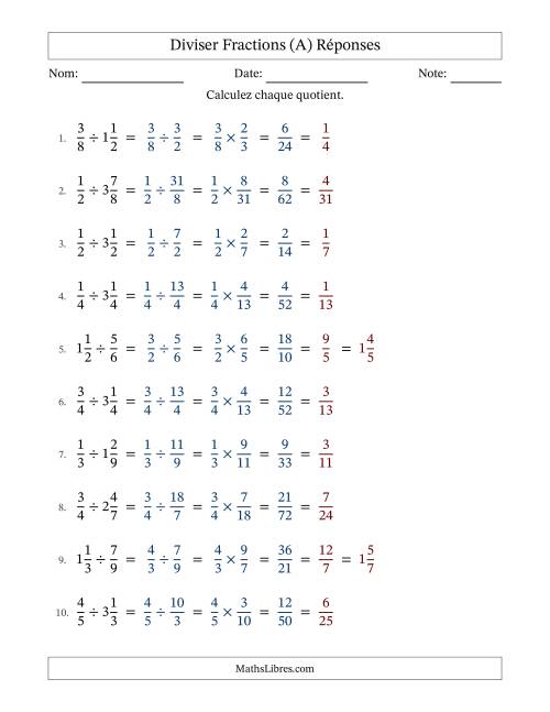 Diviser fractions propres et mixtes, et avec simplification dans tous les problèmes (A) page 2