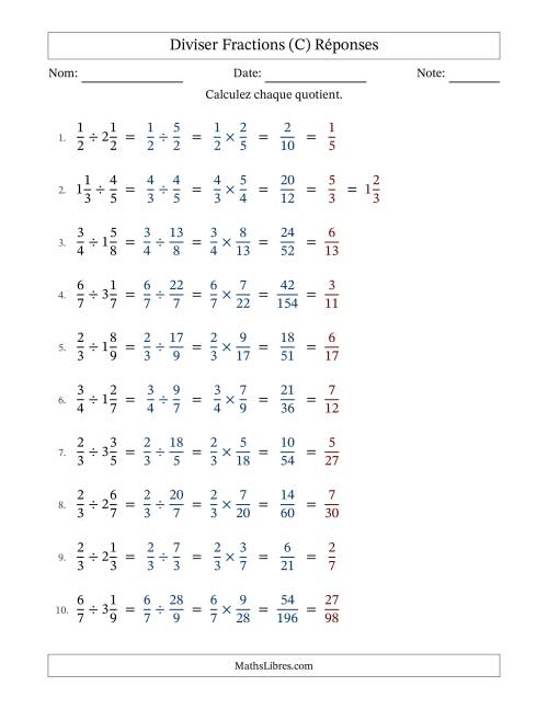 Diviser fractions propres et mixtes, et avec simplification dans tous les problèmes (C) page 2
