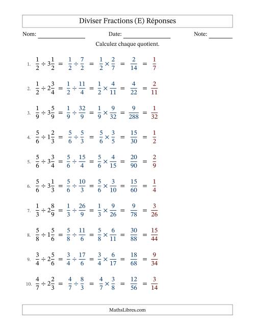 Diviser fractions propres et mixtes, et avec simplification dans tous les problèmes (E) page 2