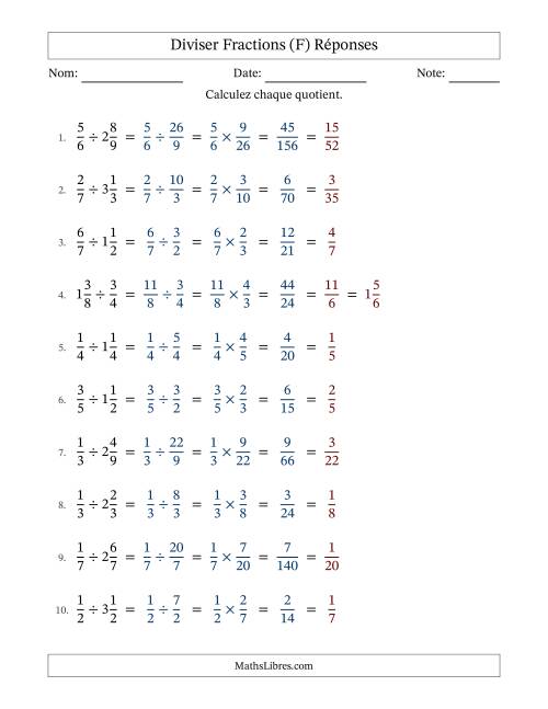 Diviser fractions propres et mixtes, et avec simplification dans tous les problèmes (F) page 2