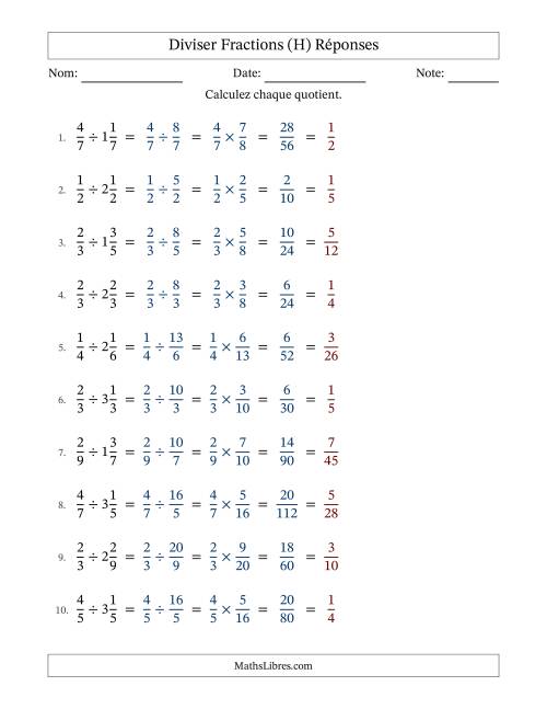 Diviser fractions propres et mixtes, et avec simplification dans tous les problèmes (H) page 2