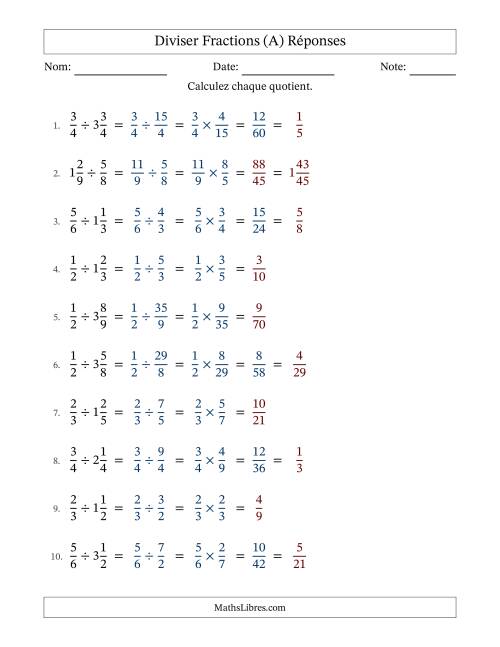Diviser fractions propres et mixtes, et avec simplification dans quelques problèmes (A) page 2