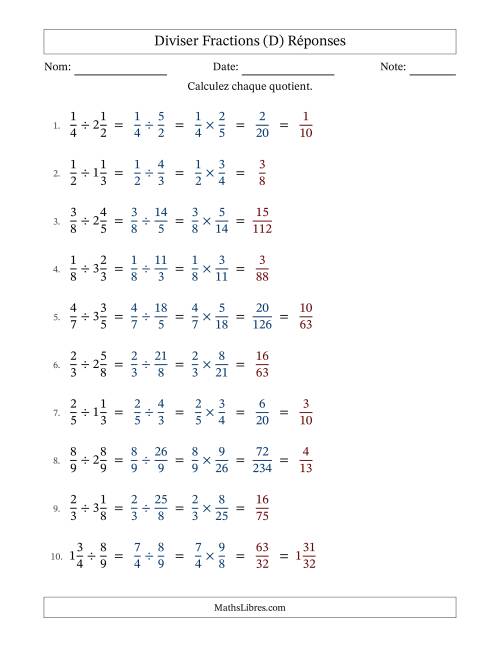 Diviser fractions propres et mixtes, et avec simplification dans quelques problèmes (D) page 2