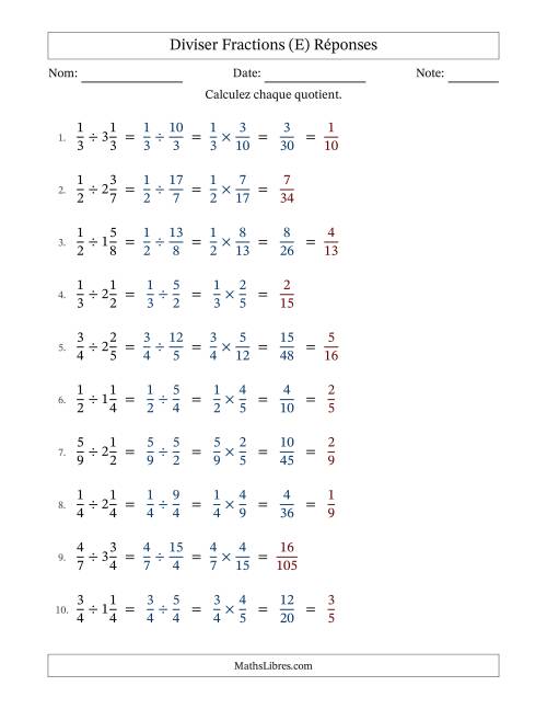 Diviser fractions propres et mixtes, et avec simplification dans quelques problèmes (E) page 2