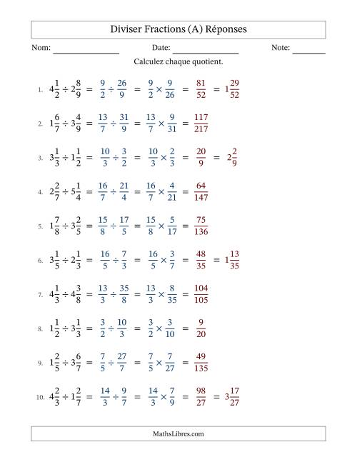 Diviser deux fractions mixtes, et sans simplification (A) page 2