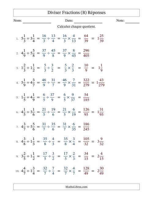 Diviser deux fractions mixtes, et sans simplification (B) page 2