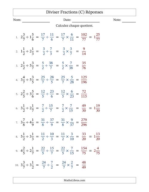 Diviser deux fractions mixtes, et sans simplification (C) page 2