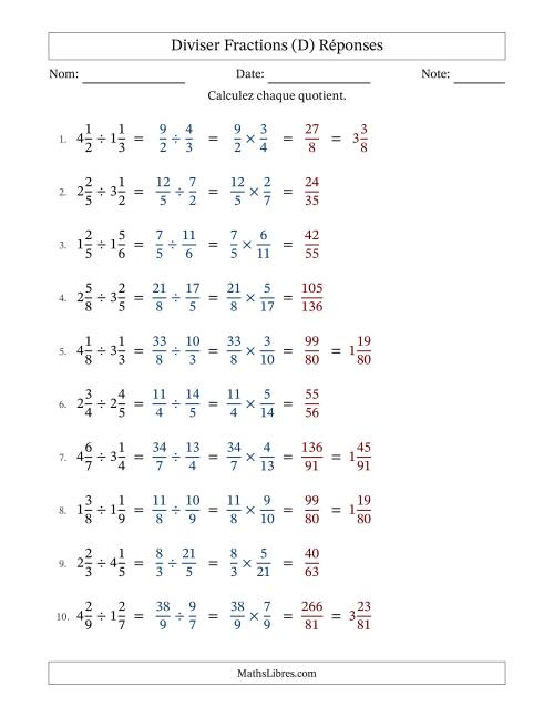 Diviser deux fractions mixtes, et sans simplification (D) page 2