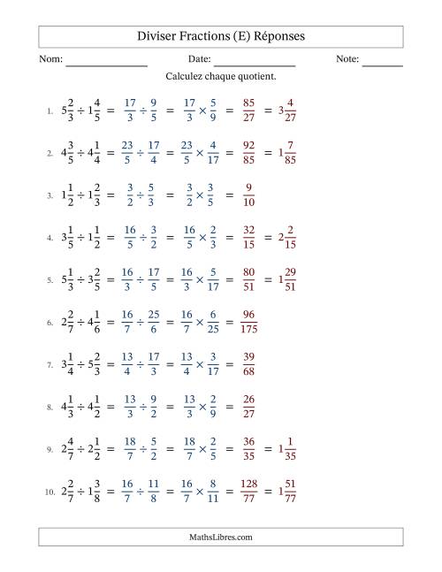 Diviser deux fractions mixtes, et sans simplification (E) page 2
