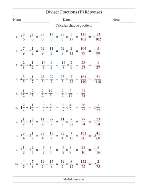 Diviser deux fractions mixtes, et sans simplification (F) page 2