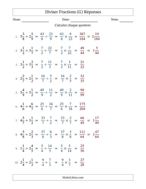 Diviser deux fractions mixtes, et sans simplification (G) page 2