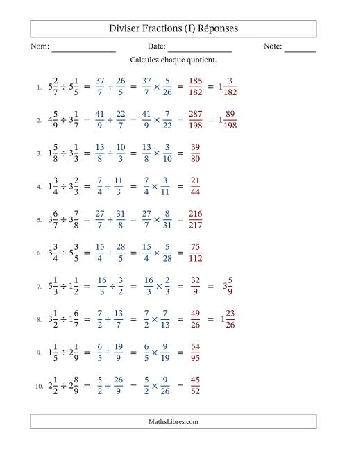 Diviser deux fractions mixtes, et sans simplification (I) page 2