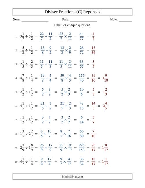 Diviser deux fractions mixtes, et avec simplification dans tous les problèmes (C) page 2