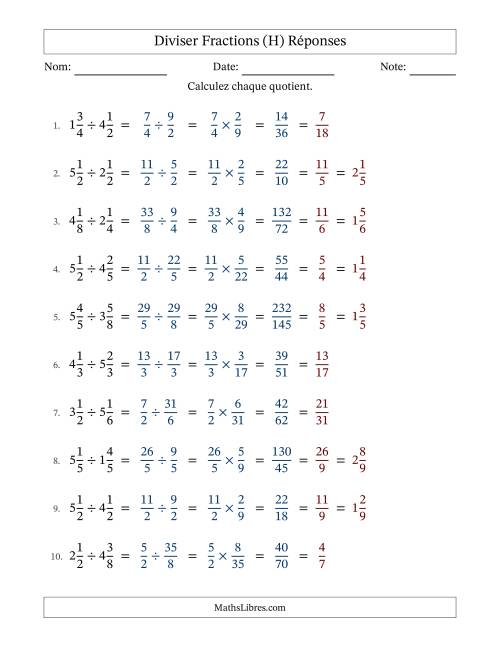Diviser deux fractions mixtes, et avec simplification dans tous les problèmes (H) page 2