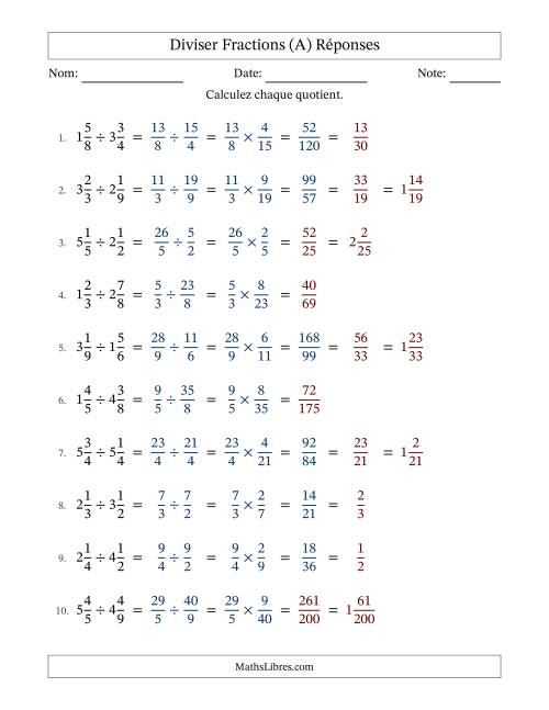 Diviser deux fractions mixtes, et avec simplification dans quelques problèmes (A) page 2