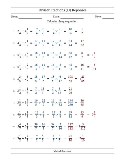 Diviser deux fractions mixtes, et avec simplification dans quelques problèmes (D) page 2