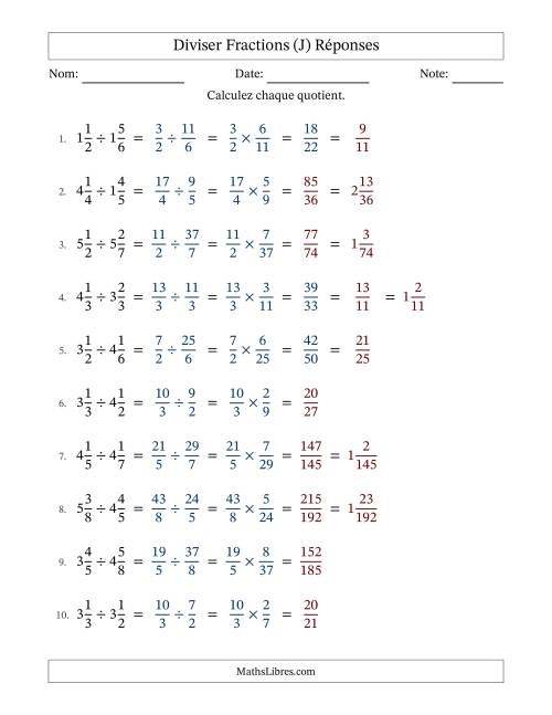 Diviser deux fractions mixtes, et avec simplification dans quelques problèmes (J) page 2