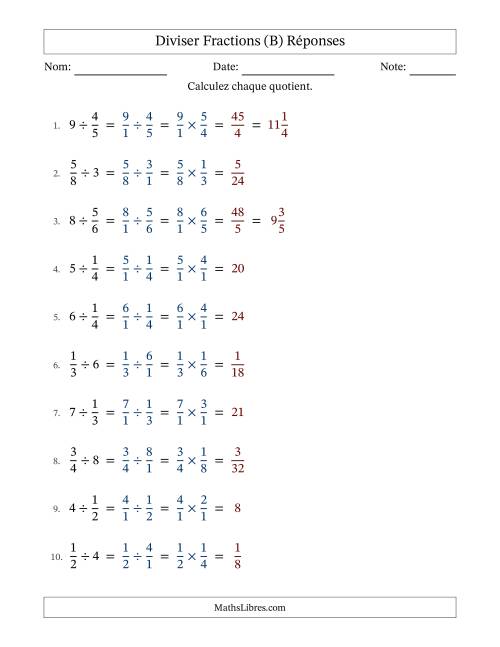 Diviser fractions propres con nombres éntiers, et sans simplification (B) page 2