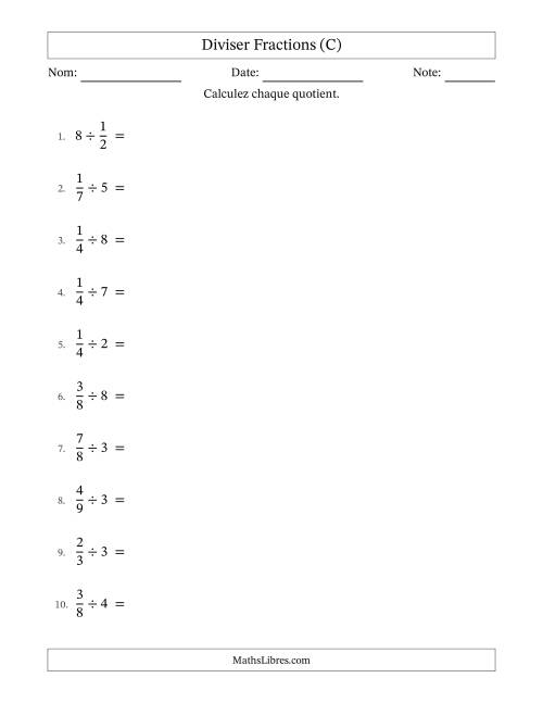 Diviser fractions propres con nombres éntiers, et sans simplification (C)